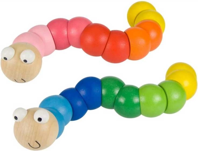 Bigjigs Toys цветен дървен гъвкав червей – син