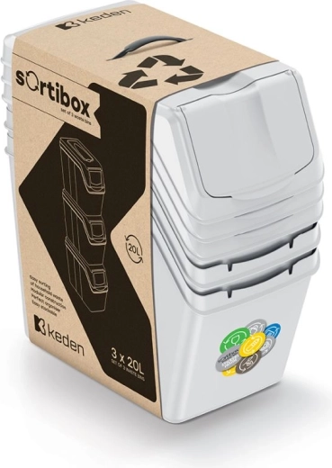 Set of bins for sorted waste Sortibox 3×20 L, ash gray