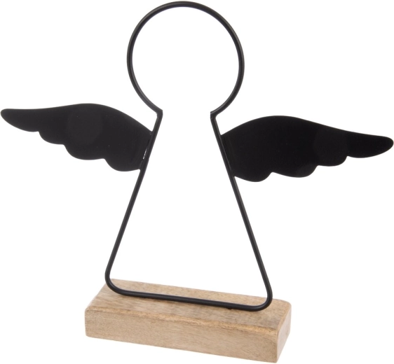 Angel decoration made of wood and metal in black finish