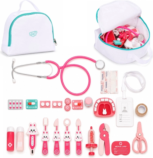 Дървен докторски комплект с лекарска чанта за деца 26 части Ecotoys