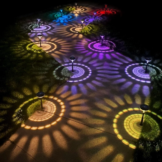 Solar garden stake light with warm white and RGB LED lighting, black