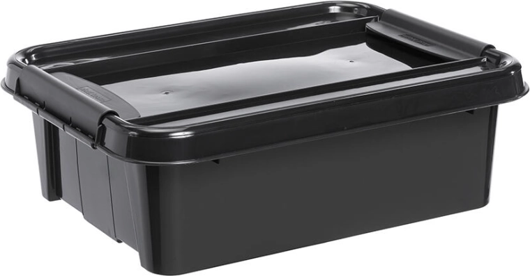 Storage box 21 l with lid, black, recycled plastic
