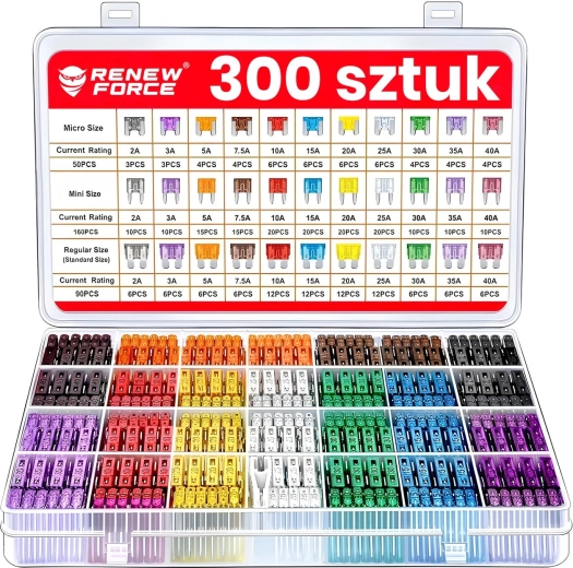 Set of automotive fuses, 300 pcs, 2–40 A