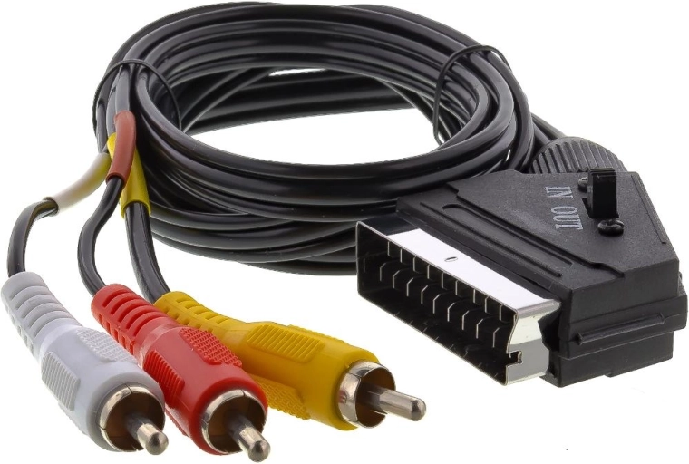Sencor SCART кабел с 3× RCA конектора и превключвател, 1,5 м