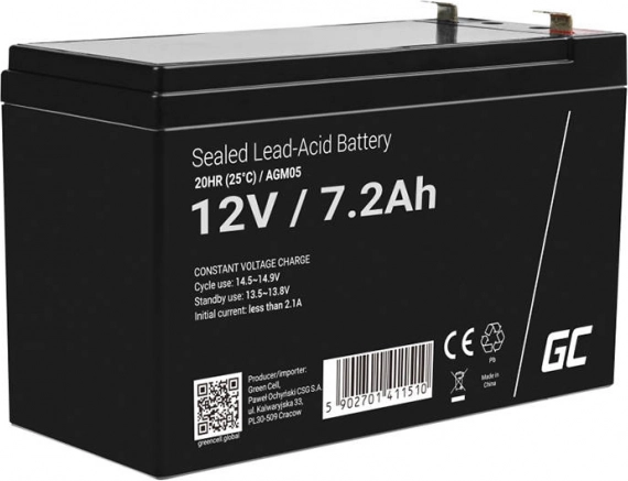 Акумулаторна AGM батерия 12 V 7,2 Ah за UPS и аларми GREEN CELL