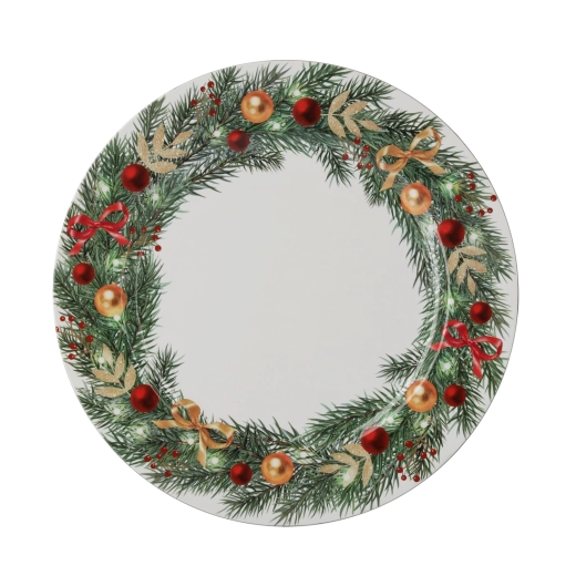 Round placemat Christmas wreath white 33 cm - set of 6 pcs