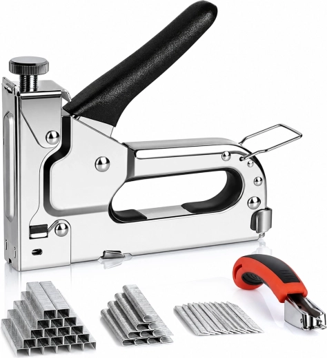 3-in-1 Manual Upholstery Stapler with Power Adjustment and Accessories