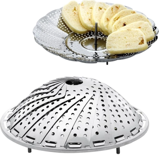 Foldable stainless steel steaming basket 17–28 cm