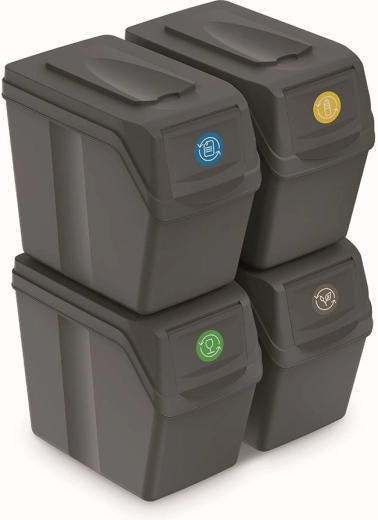 Set of 4 sorting bins Sortibox 4×20 l – grey stone