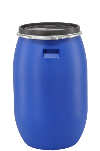 Plastic container 120 l with metal clamp, blue