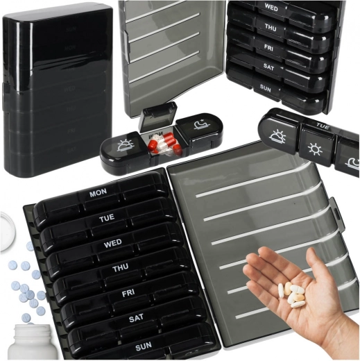 Weekly pill organizer with removable compartments – black