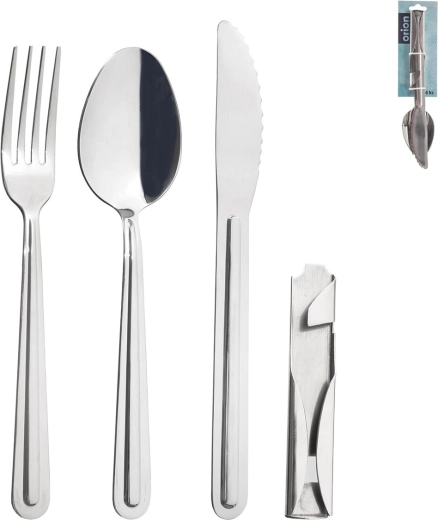Stainless Steel Camping Cutlery Set KEMP, 4 pcs, with Bottle Opener