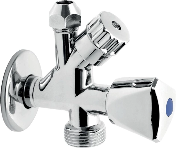 Combined angle valve for washing machine with check valve 3/8" x 1/2" x 3/4"