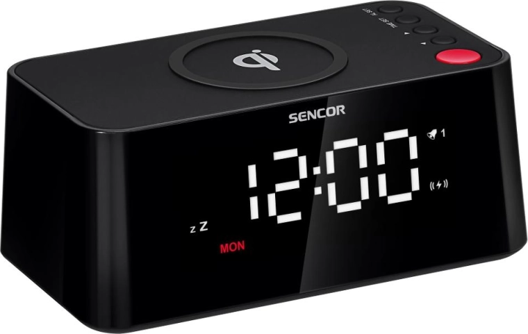 Sencor digital alarm clock with wireless Qi charging