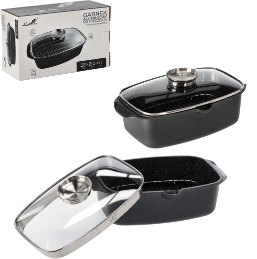 Aluminum Roaster 32 × 21.5 × 11 cm with Glass Lid