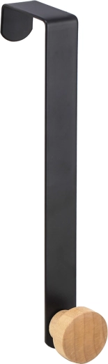 Simple over-the-door bathroom hook, black with bamboo 20 cm
