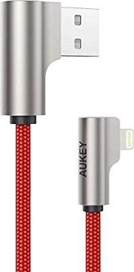 Red nylon USB - Lightning cable 2m with 90-degree angle