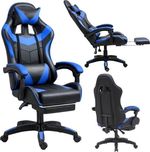 LEAN gaming office chair with footrest, black–blue