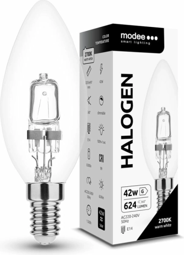 Modee halogen bulb Candle C35 42 W E14, 624 lm, warm white