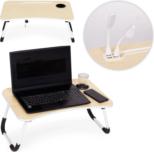 Folding laptop table 60 × 40 cm with lamp and fan ModernHome