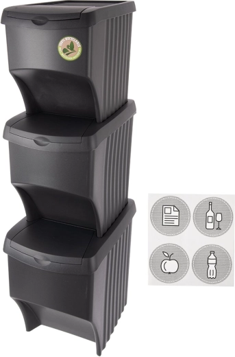 UH recycling bin 3×22 L, black