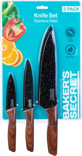 Baker's Secret Set of 3 Kitchen Knives with Blade Guards