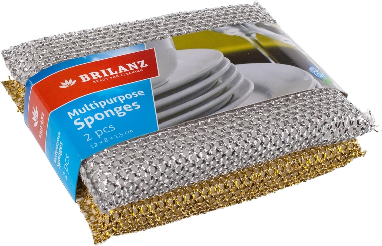 Multipurpose dish sponge 12 × 8 cm, gold and silver mix, 2 pcs