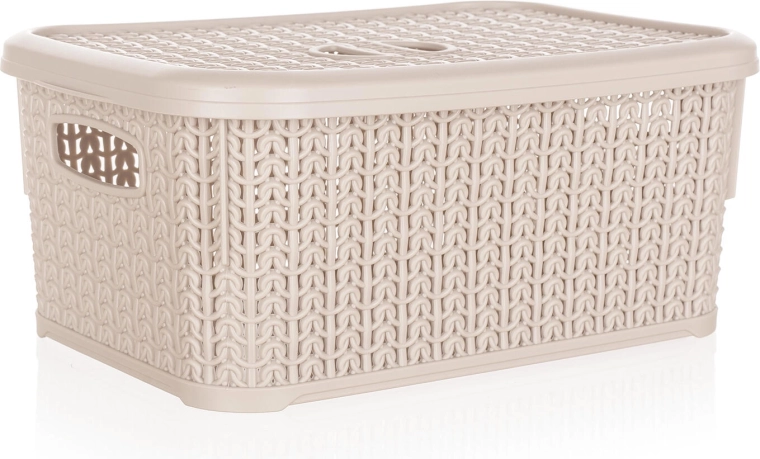 Rattan-style basket with lid 6 L, cream, 28.5 × 20 × 12.5 cm
