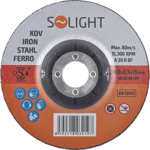 Solight шлифовъчен диск за стомана 100 × 2,5 × 16 mm