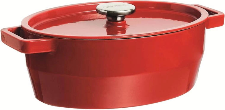 Pyrex cast iron casserole with lid 6 l red