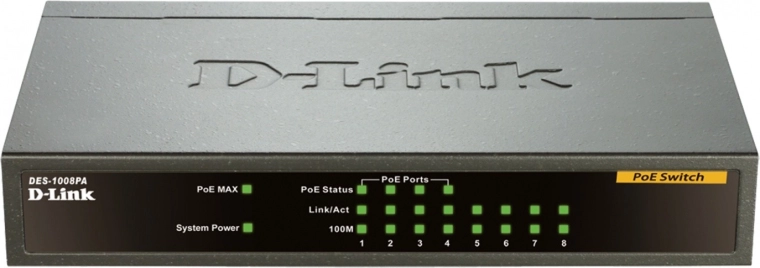 D-Link DES-1008PA eight-port desktop Fast Ethernet switch with PoE