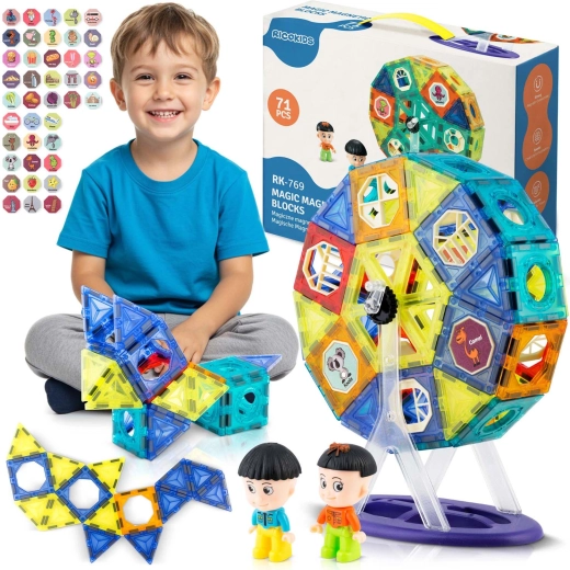 Магнитен конструктор с виенско колело RICOKIDS XXL (70+ елемента)