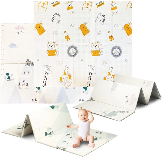 Double-sided foldable educational foam children's play mat 180 × 200 cm – animals
