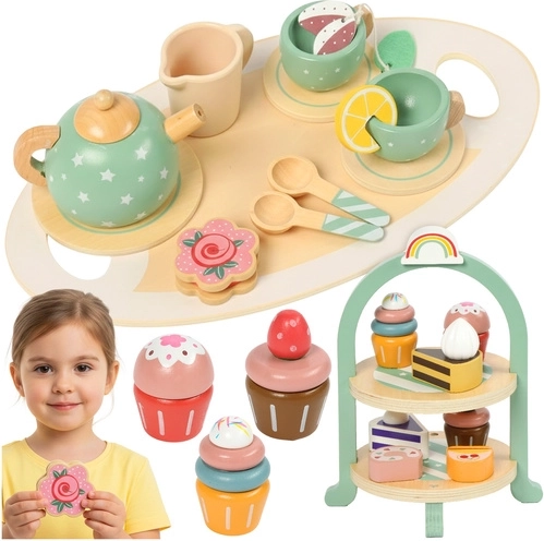 Wooden children's tea set Kruzzel with tiered stand