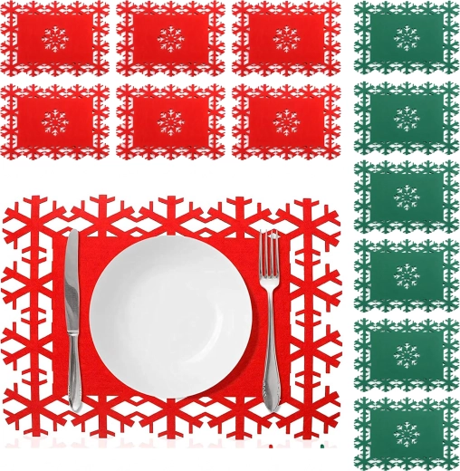 Christmas Felt Snowflake Placemats, 12 pcs