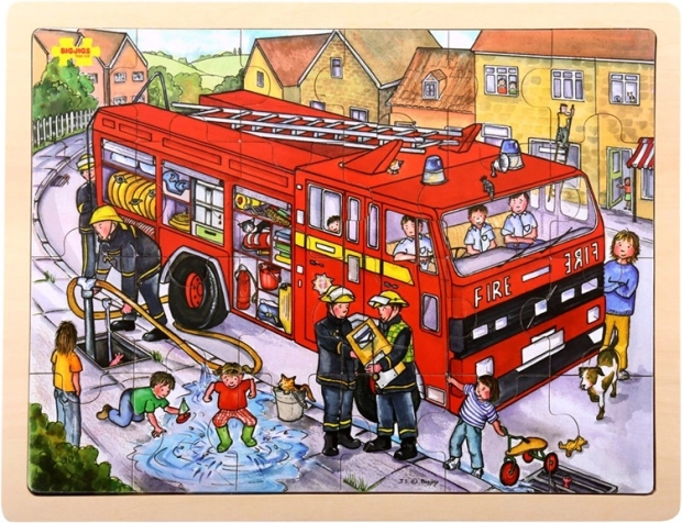 Bigjigs Toys дървен пъзел Пожарникари 24 части
