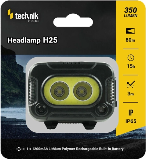 Technik MT-H25 Headlamp with rubberized finish, CREE XPG-2 and COB LED, USB‑C, red light and strobe