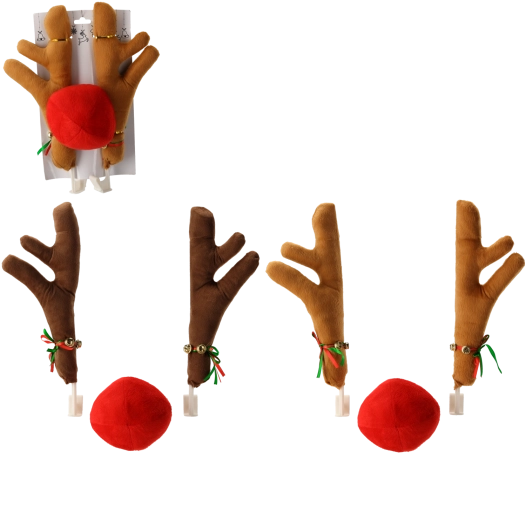 Christmas car decoration – reindeer antlers and nose, mixed colors