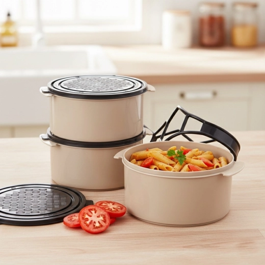 Three separate containers for a complete lunch