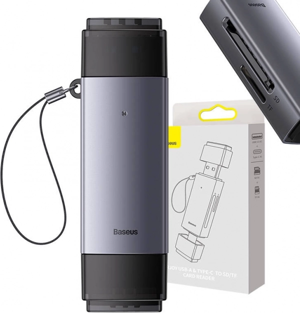 Baseus четец на карти памет SD/TF USB и USB-C сив