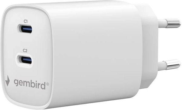Gembird universal charger 2× USB‑C PD 45 W, white