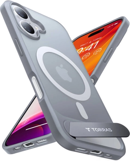 Torras Pstand case for iPhone 16 Plus titanium gray