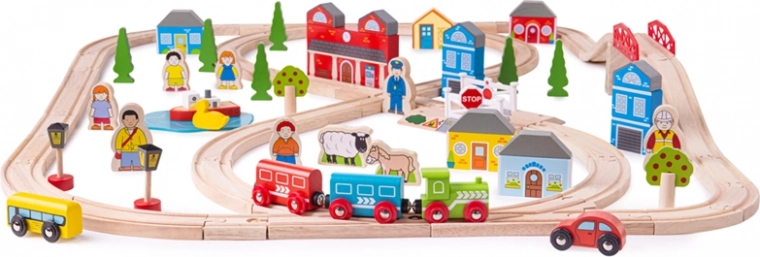 Дървена влакова писта град и село BIGJIGS RAIL, 91 части