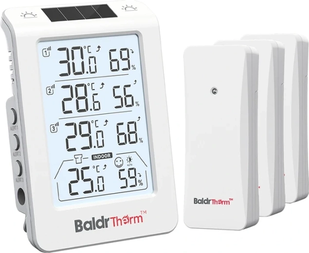 Baldrtherm 3-channel thermo-hygrometer with automatic backlight