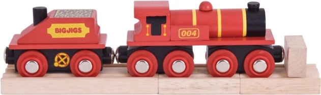 Bigjigs Rail червен локомотив с вагонче