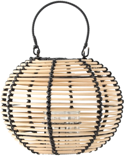 Rattan lantern made of natural wood with black handle 25 × 20 cm