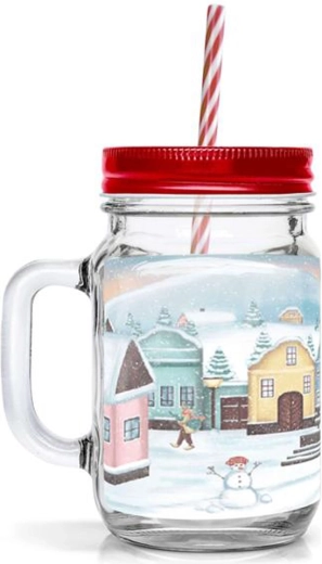 TORO Glass with Straw 450 ml with Christmas Village Motif
