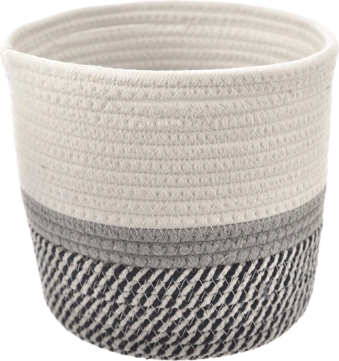 Medium cotton storage basket, white-blue, 20 × 20 × 17 cm