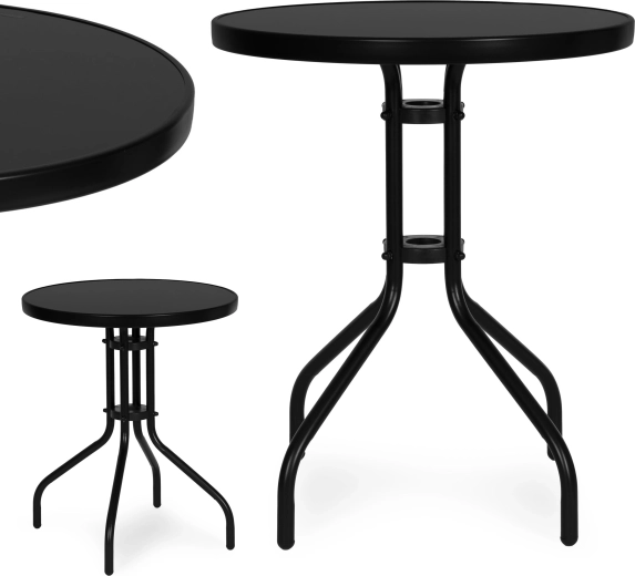 Garden round table 60 cm made of tempered glass, black MULTIGARDEN