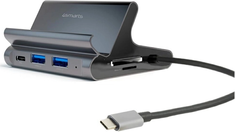 Настолна USB‑C докинг станция 7в1 със стойка за таблет и телефон с поддръжка на Samsung DeX